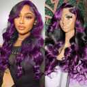Ombre Purple 13x4 Skunk Stripe Wigs Human Hair Lace Front Body Wave Dark Burgundy with Nature Color Skunk Stripe Wigs Pre Plucked Natural Hairline with Baby Hair Highlight Wigs 150% Densty 20 Inch