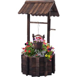 Garden Wooden Decor Rustic Wishing Well Planter Outdoor Home Decor for Patio, Upgrade Wishing Well Garden, Yard Hanging Bucket Patio Lawn Backyard Home Decor