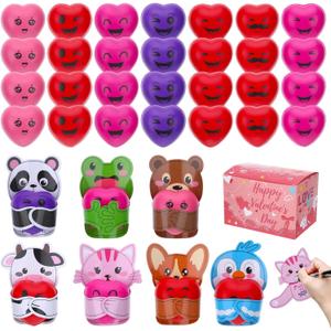28Packs Valentine's Day Cards with Stress Ball, Heart Shape Squishy Toy Stress Balls Relief with Valentine's Greeting Cards Valentines Day Gifts Party Favors Exchange