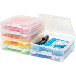 IRIS USA Fits 12" x 12" Paper, 6-Pack Thick Portable Plastic Scrapbook Paper Storage Cases Organizers with Built-in Handle for Art Craft Supplies Yarn File Documents Toys, Rounded Corner - Clear