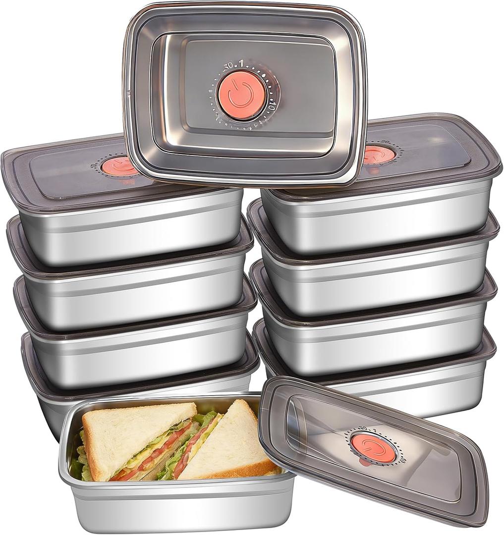 GIUOIDUO 10 Pack Stainless Steel Food Storage Containers with Leak-Proof Lids, 37oz Reusable Metal Meal Prep Lunch Boxes, Stackable, Dishwasher Safe for Snacks, Fruits & On-the-Go Meals, BPA-Free