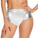 Women's Metallic Booty Shorts Shiny High Waisted Rave Dance Festival Bottoms (Silver, M)