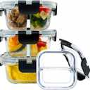 Bariatric Meal Prep Containers, 8 oz Glass Bariatric Portion Control Containers with Two 4 oz Compartments (3 Pack), Reusable Lunch Box Bento Box with Lids, Glass Snack Containers with Lids (Transparent)