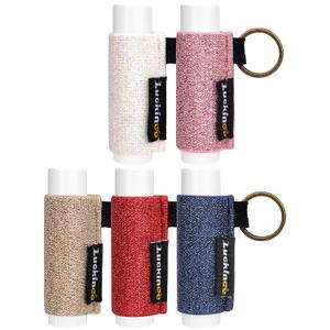 5PCS Lip Balm Holder Keychain Lip Gloss Keychain Holder Lipstick Keychain Holder Lip Balm Pouch Compatible with ChapStick Key Chain, Burt's Bees-Christmas Stocking Stuffers Gifts (Pink/Khaki/Red/Blue)