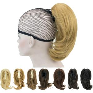 IMISSU Cute Short Claw Ponytail Grab Hairpieces Thick Clip In Hair Extensions Little Pony Tail Hair Pieces for Women (Ash Blonde)
