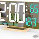 KOSUMOSU Dual Alarm Clock 6.7in Gold Desk Clock with Dimming, 12/24h, Seconds, Date, Day of Week, Temp, Digital LED Clock for Bedroom, Digital Calendar Clocks for Living Room Gold Desk Accessories