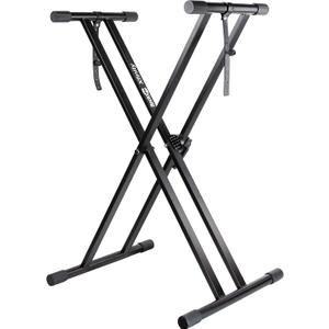 RockJam Xfinity Heavy-Duty, Double-X, Pre-Assembled, Infinitely Adjustable Piano Keyboard Stand with Locking Straps, Black