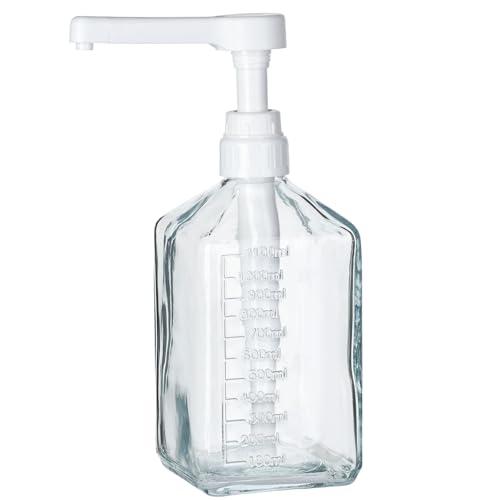 Uceoo Coffee Syrup Dispenser, Glass Syrup Bottle With Plastic Pump, 37 Oz Large Capacity Square Syrup Pump Dispensers for Coffee Bar, Simple Clear Pump Bottle for Honey, Condiments, Salad Dressings