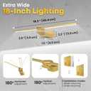 2 Pack Picture Light for Wall, 18in Rechargeable Wall Art Light with Timer and Dimmable, Painting Frame Light with Remote Control Display for Painting, Frame, Portrait, Dartboard (Gold)