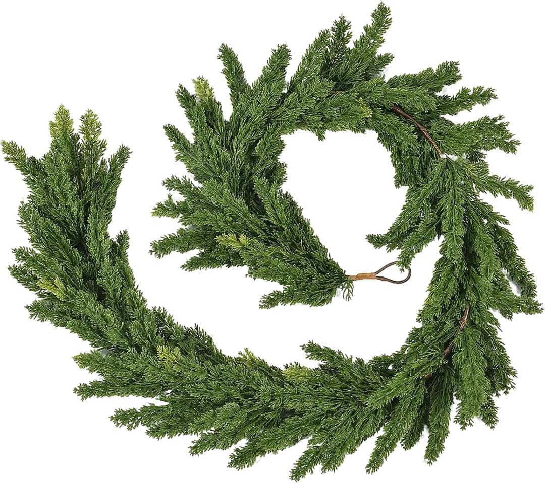 6.2FT Real Touch Christmas Cedar Garland Artificial Realistic Thick and Lush Faux Green Pine Garlands, Christmas Garland for Mantle, Fireplace, Table, Outdoor Indoor Christmas Decorations