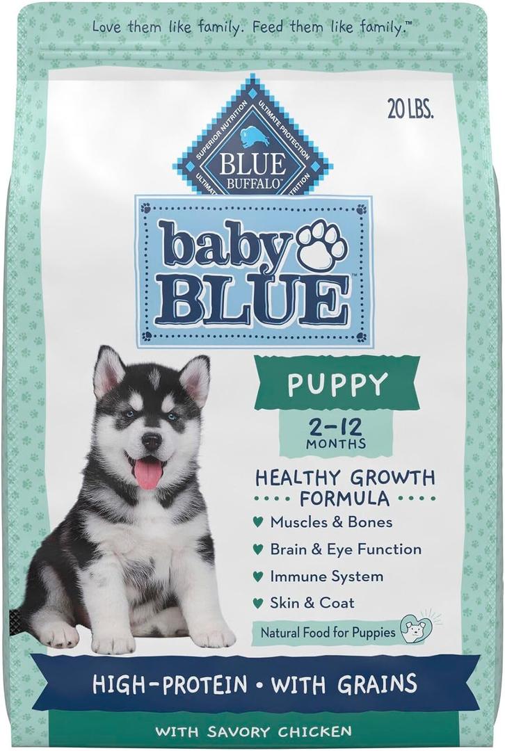 Blue Buffalo Baby Blue Natural Dry Food for Puppies, Healthy Growth Formula with DHA, High-Protein Savory Chicken Recipe, 20-lb. Bag EXP: 

07/01/2026