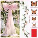 Giegxin Giant Pink Bow for Wedding Backdrop 28 x 98 Inch Extra Large Pink Bow Decor with 75 Inch Floral Artificial Flower Vine and Butterflies for Wedding Bridal Shower Arch Baby Shower Birthday Party