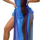 Women's Sheer Mesh Swimsuit Bikini Bathing Suit Cover Up Sexy Double Slit See Through Flowy Beach Long Dress Blue