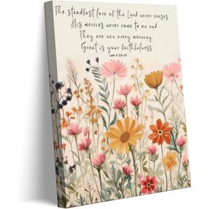 BBQCBA Christian Floral Scripture Canvas Wall Art Wildflower Bible Verse Posters Prints Steadfast Love Of Lord Religious Faith Wall Decor Picture for Living Room Bedroom Decoration (16x24in)
