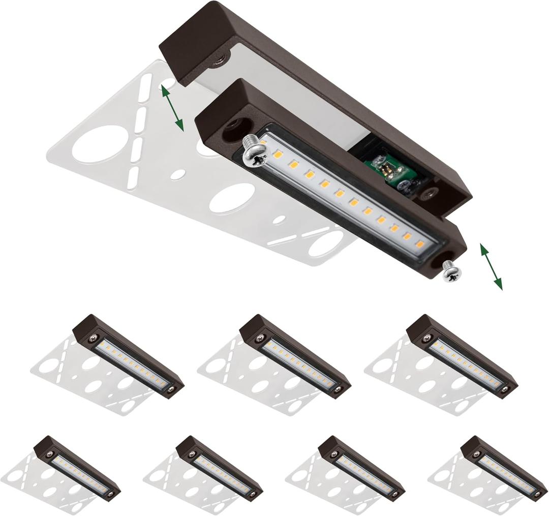 GKOLED 8-Pack Replaceable 6.8" LED Hardscape Lights, Low Voltage Retaining Wall Lights, Paver Wall Hardscape Lighting, Outdoor Landscape Step Lights, 12VAC/DC 1.5W 2700K, Die-cast Aluminum Housing (Light Fixture-Dark Bronze)