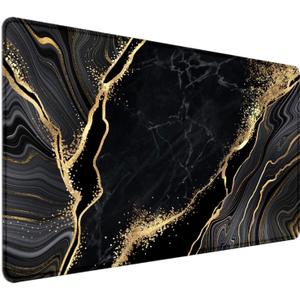 Black and Gold Marble Desk Mat(35.4x15.7 in), Large Gaming Mouse Pad with Anti Slip Rubber Base for Office Home Laptop Desktop Mat, Extended Computer Keyboard Mouse Mat Desk Pad