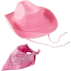 Funny Party Hats - Cowboy Hat for Adults - Pink Cowgirl Hat - Cowboy Hat and Paisley Bandana - Cowgirl costume for women