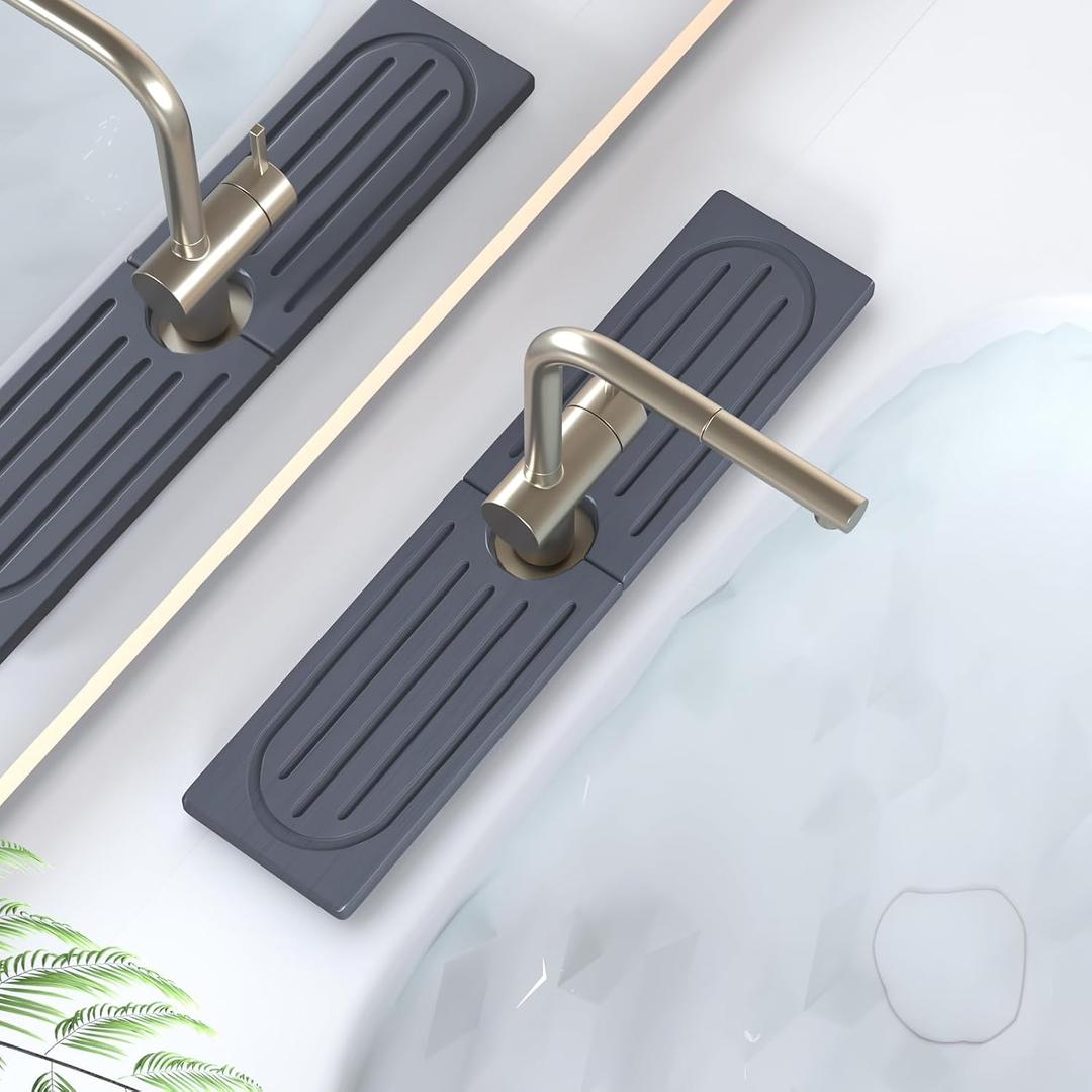 Fast Drying Kitchen Sink Splash Guard, Durable Stone Kitchen Faucet Mat, Water Absorbing Stone Tray for Sink, Diatomite Faucet Mat for Kitchen Sink, Stone Drying Mat for Kitchen and Bathroom Counter (15.8" x 4", Dark Gray Style 1)