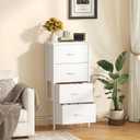 Sweetcrispy 4 Fabric Drawer Small Dresser, Bedside Nightstand with Wooden Top Sturdy Frame, Entryway Closet Bedroom Storage Cabinet Furniture for Dorm,White, 11.8"D x 17.7"W x 37.5"H