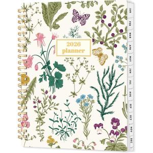 SUNEE 2026 Planner, Weekly and Monthly Calendar Planner, January 2026-December 2026, Daily Agenda with Tabs, Note Pages, Spiral Binding, 6.4"x8.3", Flora (Wildflowers)