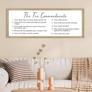 FZMHASLWW The Ten Commandments Bible Verse Wall Decor 32"X12" God Jesus Prayer Christian Saying Catholic Scripture Sign Large Wood Framed Wall Hanging Art (Wood)
