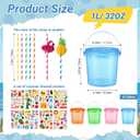 60 Pcs 32 oz Drink Buckets with Lids and Handles Neon Plastic