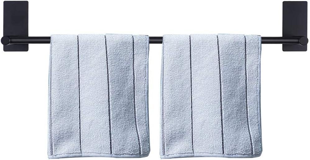 NearMoon Self Adhesive Bathroom Towel Bar- Stainless Steel Bath Wall Shelf Rack Hanging Towel Stick On Sticky Hanger Contemporary Style, NO Drilling (2 Pack, Matte Black, 24-Inch Towel Rack)