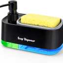 Hand and Dish Soap Dispenser Set for Kitchen, Dual Soap Dispenser with Sponge Holder, 3-in-1 Countertop Soap Pump Dispenser for Kitchen Sink, Useful Kitchen Gadgets - Black