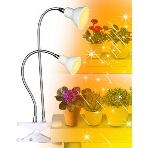 DOMMIA Grow Lights for Indoor Plants,Full Spectrum Grow Light with Warmwhite Red LED,Dual Head Clip Plant Light for Indoor Plants,Manual ON/Off Switch,Adjustable Gooseneck Plant Light for Houseplants