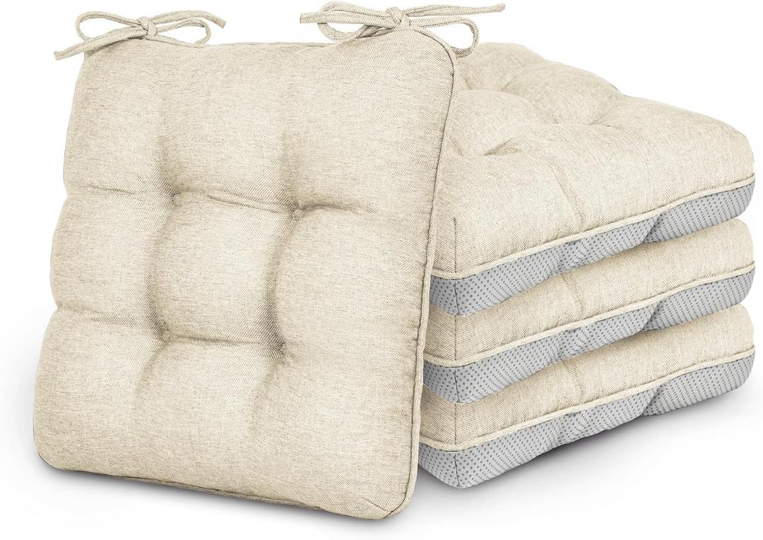 Love's cabin Memory Foam Chair Cushions Set of 4, Outdoor/Indoor Chair Pads for Dining Chairs 4 Pack, Seat Cushions for Kitchen, Dining Room, Office, Patio Chairs, 15.5"x15.5"x3.5" Beige