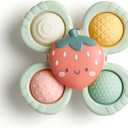 Itzy Ritzy Pop & Whirl – Fidget Spinner Travel & Bath Toy for Babies & Toddlers – Fidget w/ Textured Silicone Popper to Develop Fine Motor Skills –Sticks to Highchairs, Tables, Tubs, More (Strawberry)