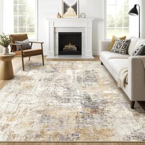 8x10 Area Rugs Living Room: Washable Large Abstract Neutral Modern Soft Rug Stain Resistant Indoor Floor Non-Slip Accent Carpet for Bedroom Nursery Playroom Dining Room Office Dorm Home- Grey Gold