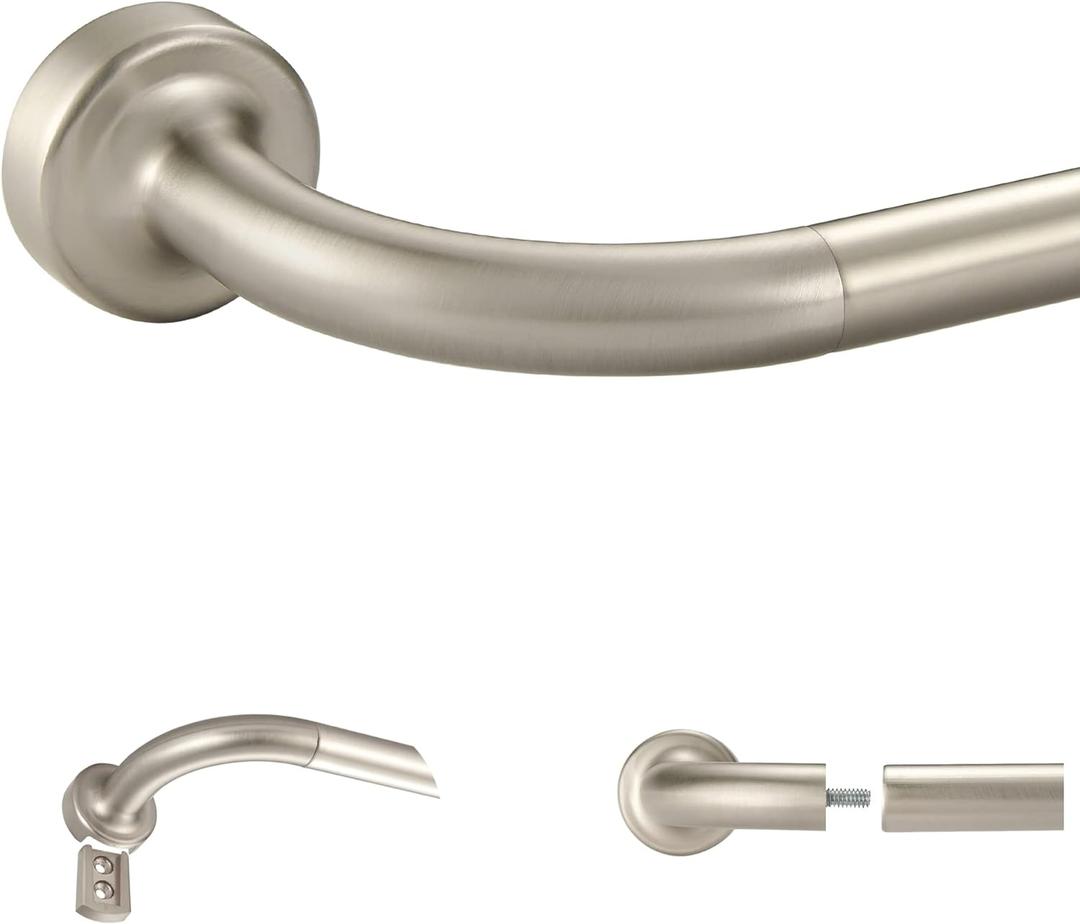 Brushed Nickel Disc Curtain Rods, 28-48 Inches Window Curtain Rod,Adjustable Room Darkening Curtain Rod with Aluminum Finials and Brackets,Wrap Around Design