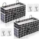 2pcs Large Wall Hanging Organizer Bag, Linen Fabric Door Hanging Storage Baskets with Pockets, Waterproof Bin for Kitchen, Bedroom, Office, RV Camper (Black)