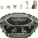 Pawaboo Small Animals Playpen, Waterproof Small Pet Cage Tent with Zippered Cover, Portable Outdoor Yard Fence with 3 Metal Rod for Chick/Kitten/Puppy/Guinea Pig/Rabbits/Hamster, Leopard Print