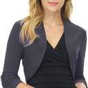 Rekucci Women's Chic Soft Knit Stretch Bolero Shrug with Ruched Sleeves (Gray, L)