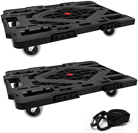 Insdawn Furniture Dolly, 2 Pack Large Moving Dolly, 22.4in*15.8in with 880Lbs Capacity of 120in Rope, Heavy Duty Furniture Movers Wheels, Portable and Connectable Dollies with Wheels, Black