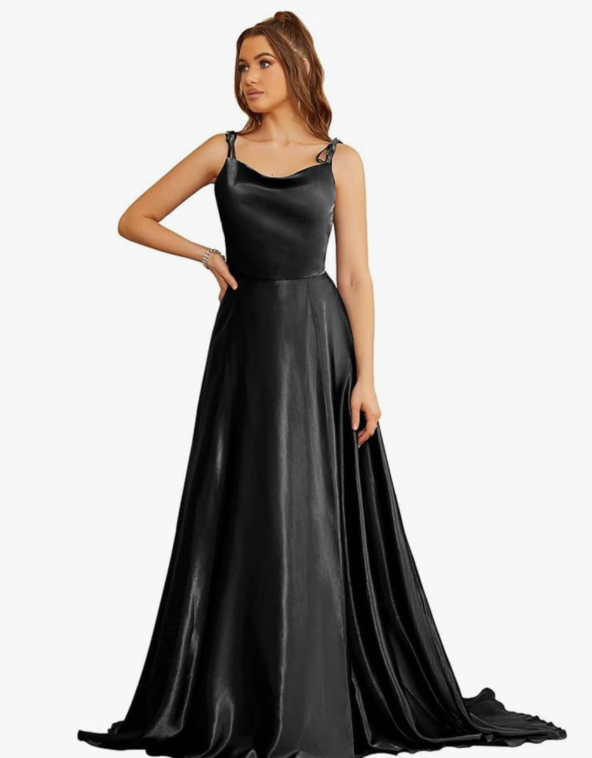 BABYONLINE D.R.E.S.S.Women's Satin Prom Dress Spaghetti Straps Split Bridesmaid Long Formal Wedding Guest Evening Party Gowns Size M