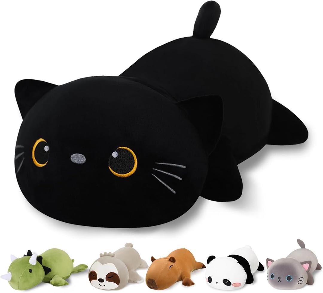 Finebee Weighted Black Cat Stuffed Animals, Cute Weighted Black Cat Plush, Soft Comfort Stuffed Weighted Plushie Pillow Gifts for Kids & Adults (9.8" 0.8Lbs)