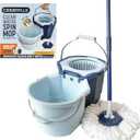 Casabella Clean Water Microfiber Spin Mop with 2-Bucket System, Antibacterial Spin Mop and Mopping Bucket Set, Blue/White