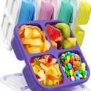 5 Pcs Bento Snack Containers, Reusable 4 Compartment Divided Food Storage Containers, Divided Lunchable Container for School, Work and Travel (5 Color) (White Lids)