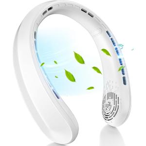 Neck Fan, Portable Fan around Neck, 5200mAh Battery Operated Wearable Personal Fan with USB Rechargeable, 3 Wind Speed,Ultra Quiet, Bladeless,Headphone Design for Travel, Men Women (White)