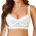 Avidlove Bras for Women Sexy Lace Bralette Double-Layered Balconette Bra Push Up Bra with Underwire (White, XXL)