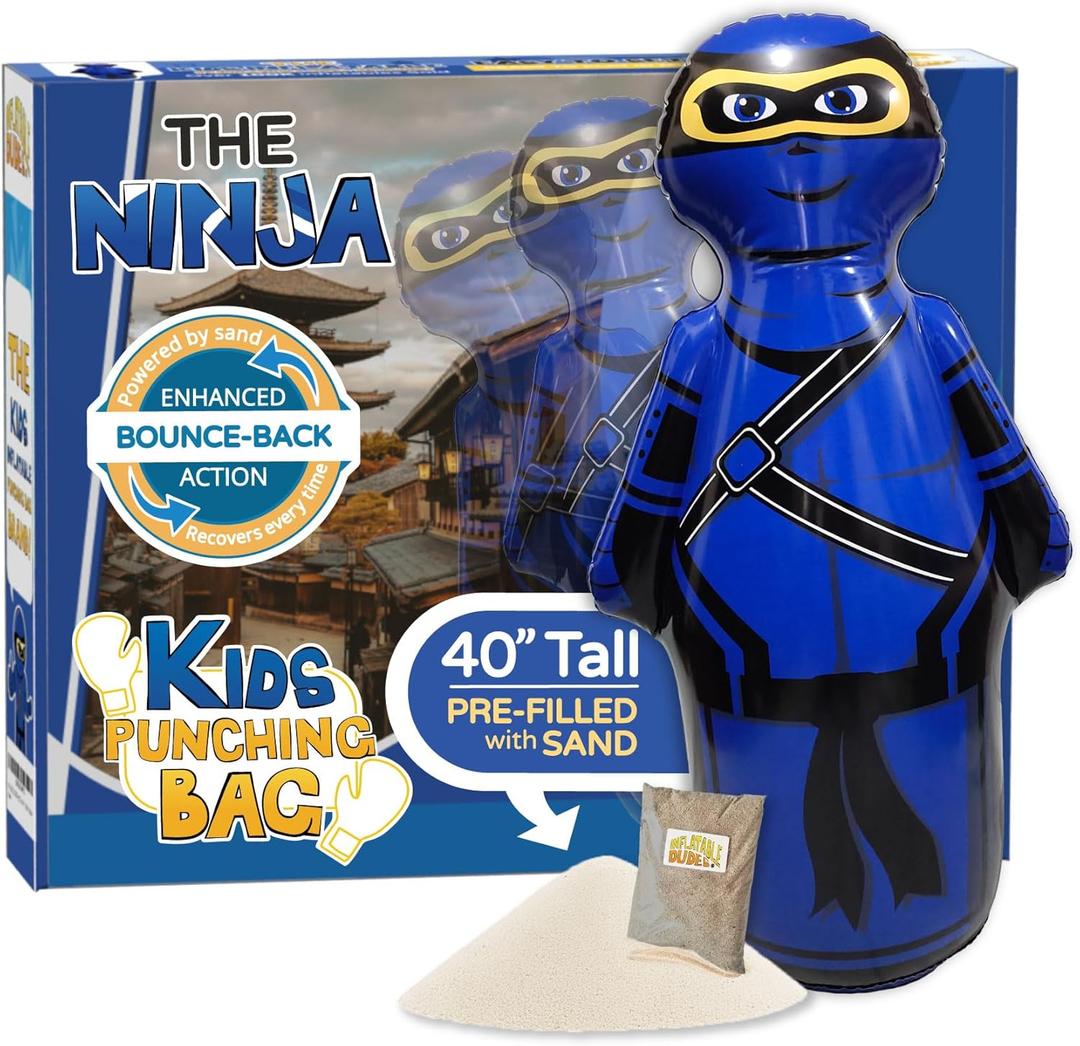 INFLATABLE DUDES Ninja Toy 40 Inches -Kids Punching Bag | Already Filled with Sand| Bop Bag | Inflatable Bopper | Boxing | Ninja Birthday Party | Punching Bag for Kids- (Little Dudes Nobi)