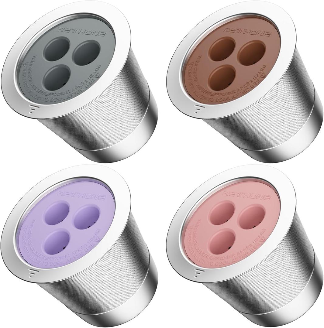 RETHONE Reusable K Cup Reusable Coffee Pods Compatible with Ninja Coffee Maker, Stainless Steel Reusable Coffee Filters for Ninja CFP201 CFP300 CFP301 CFP305 CFP307 CFP400 Dual Brew Pro (4 Packs)