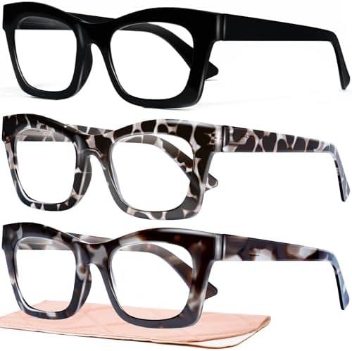 CCVOO Oprah Style Reading Glasses for Women, Eyeglasses, Blue Light Readers for Women, Computer Eye Glasses, Cheaters, Pack of 3, Smoky Safari, 2.5x