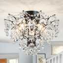 WUZUPS 5-Light Crystal Chandelier Flushmount Ceiling Light Modern Lighting Fixture for Bedroom Hallway Bar Kitchen Bathroom, H 12" W 15.4", E12 Base, Black