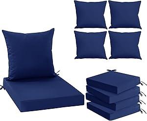 Outdoor Chair Cushions Set of 4, Waterproof Backrest and Deep Seat Cushion Set for Patio Furniture, Outdoor Replacement Cushions with Removable Cover, 22 x 22 Inch, Navy