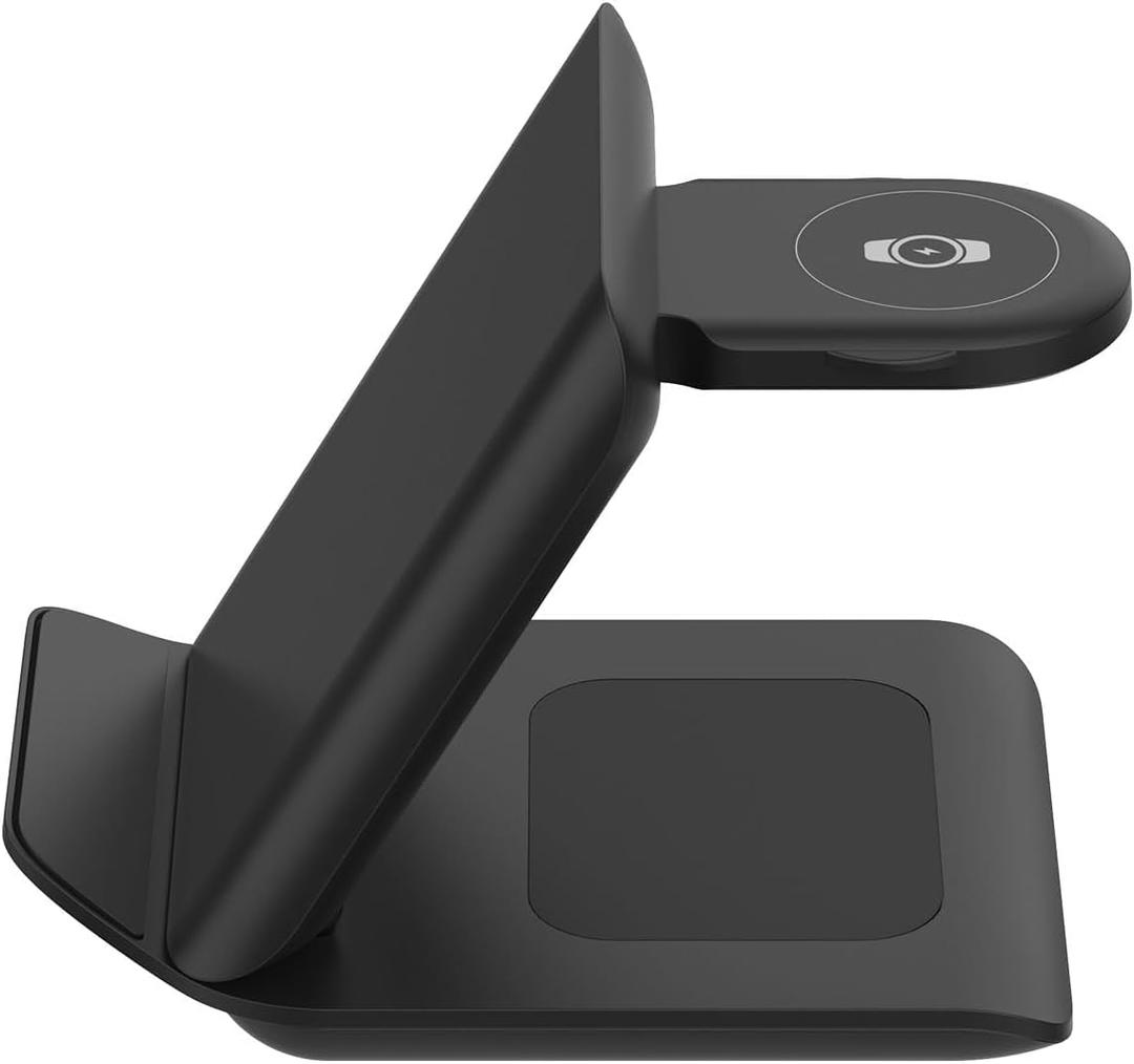 Wireless Charger for Samsung Galaxy Z Flip-3 in 1 Foldable 15W Fast Wireless Charging Stand, Portable Travel Charger Station for Galaxy Z Flip 7/6/5/4/3, Razr+, Galaxy Watch, Earphones, Black