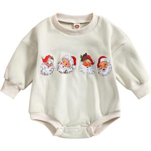 MERSARIPHY Baby Christmas Clothes Baby Boy Girl Sweatshirt Romper Santa Baby Romper Tops Fall Winter Outfits (3-6 Months, White Four Santa)